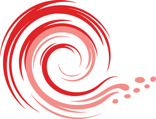 Dynamic red spiral wave graphic. Abstract swirling vortex illustration representing fluid motion, flow, and energy.