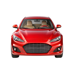 Front view of a red sedan car with tinted windows isolated on transparent background