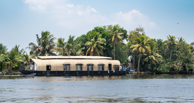 Alleppey backwaters in India, Alappuzha houseboats on waterway, small canal of Laccadive Sea, Tarshish land of Kerala, serene water body