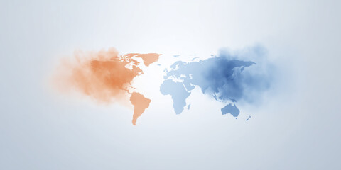World map illustration with soft gradient colors in orange and blue, representing global connections and diversity, ideal for educational and business purposes