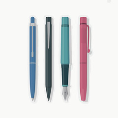 Colorful Collection of Pens for Writing and Design Illustration Various Styles and Types Flat Design Style Perfect for Back to School Creative Projects