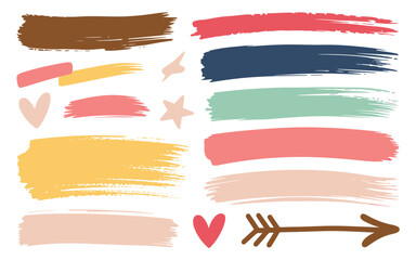 Abstract painted colorful stripes with hearts and stars design elements on white background creative illustration for banner template