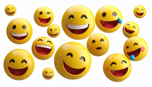 Cheerful yellow emoji collection expressing diverse emotions on a clean white background