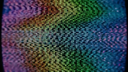 Colorful digital display with static, featuring dynamic pixel patterns and bright green sections, concept for screen testing, glitch art and visual effects.