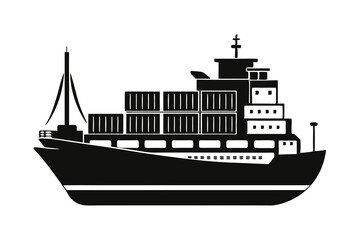 Obraz premium Cargo ship black silhouette isolated on white background