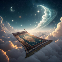prayer rug flying like a magic carpet surreal w
