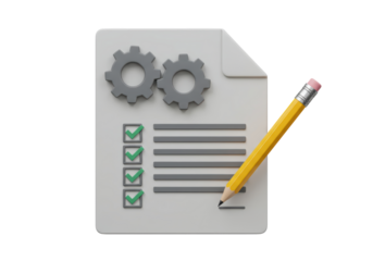 Isolated Document with Checkmarks and Gears for Task Management