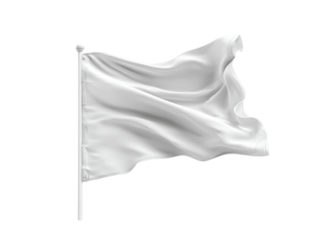 White flag waving on a pole isolated on black background. Isolated On Transparent Background