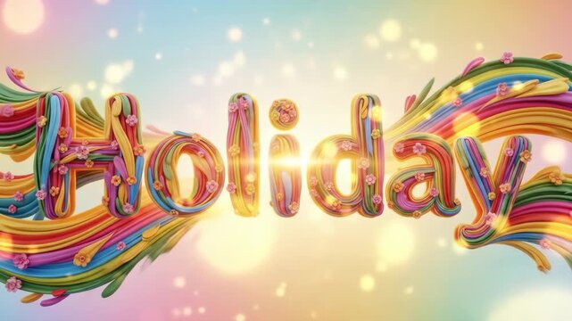 Vibrant Rainbow Holiday Text Animation: Festive Floral 3D Design