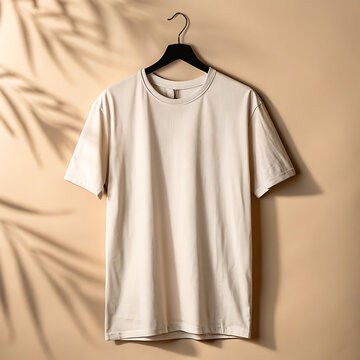  t shart and Beige Hoodie Mockup on Hanger in a Minimalist Setting
