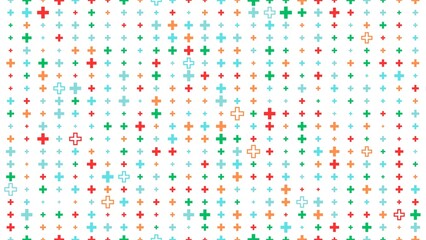 Colorful plus sign pattern on a white background, abstract design
