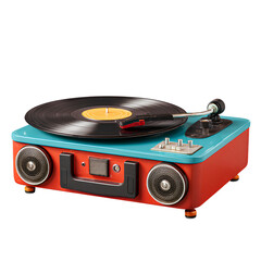 Side View of Retro Vinyl Record Player with Detachable Speakers, Isolated on Transparent Background png