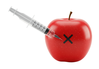 Isolated Modified Apple with Syringe Indicating Genetic Alteration