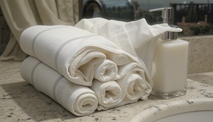Neatly Folded Towels with Matching Dispensers
