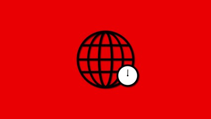Global Time Concept Illustration Red Background Animated Globe Icon with Clock Symbolizing