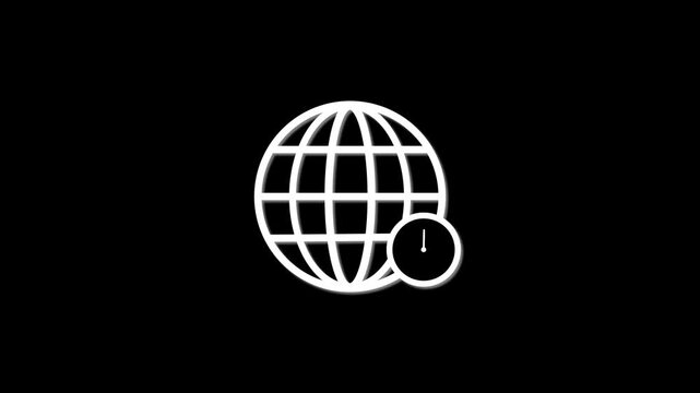 Global Time Concept Animated Icon White Globe and Clock on Black Background Illustrating