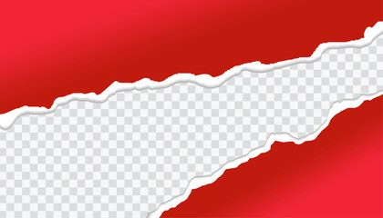 Fototapeta premium Red paper pieces vector template design with torn edges and soft shadow
