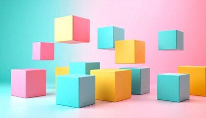 Obraz premium Color Burst Matrix – Floating Cubes in Gradient Space