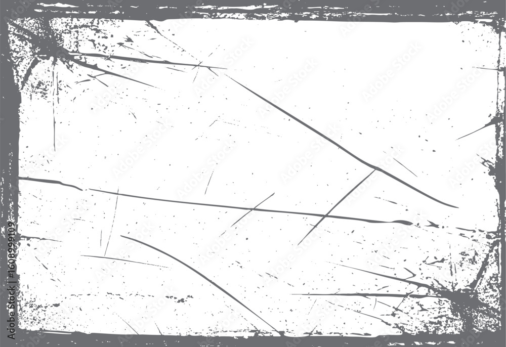 Poster rectangular grunge scratch frame design. abstract light texture on white backdrop. distressed border