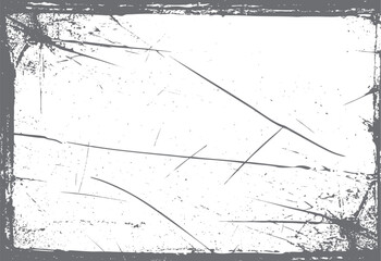 Rectangular grunge scratch frame design. Abstract light texture on white backdrop. Distressed border effect for artwork.