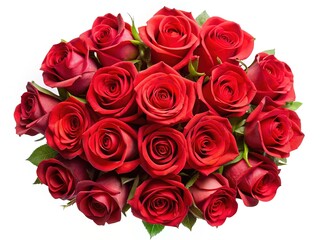 Obraz premium Romantic bouquet featuring a vibrant array of deep red roses on white background