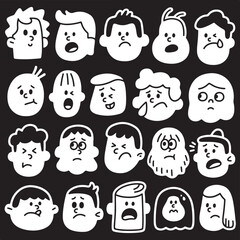 Collection of Emotive Faces A Black and White Vector Set of Cartoon Character Heads Exhibiting Various Feelings