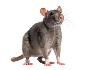  3/4 Angle Gray Rat Looking Up, Upright Pose with Soft Lighting, Transparent Background PNG