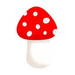 Mushroom clipart.Hand drawn cute mushroom icon in red color and white polka dots.Natural food cartoon element.