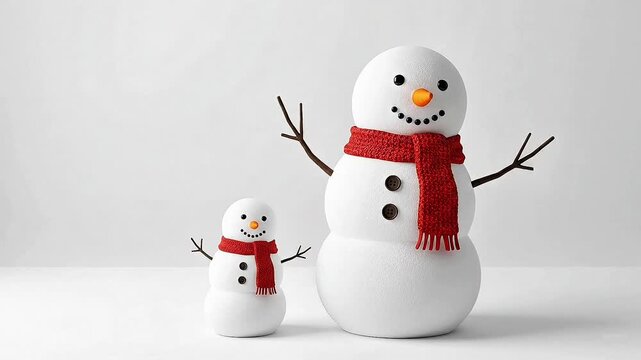 Two snowman with red scarf