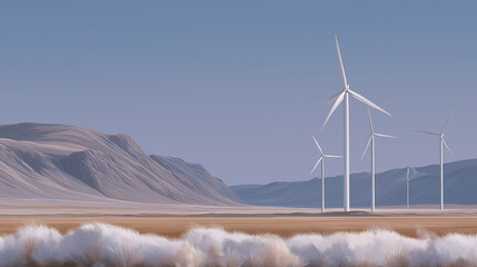 Pastel-Toned Wind Turbines in a Desert Expanse