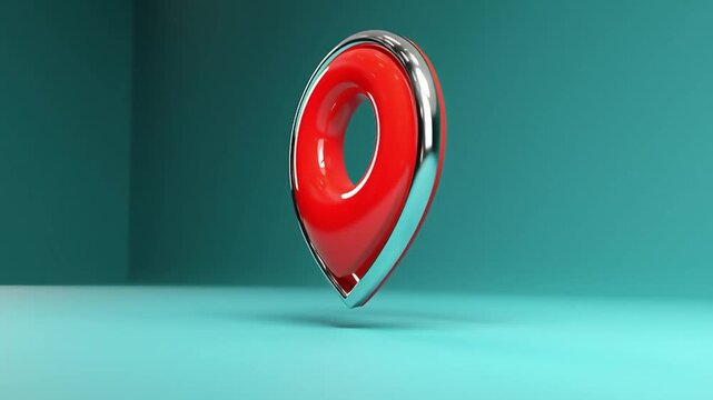 Red Location Pin with Silver Border on Blue Background
