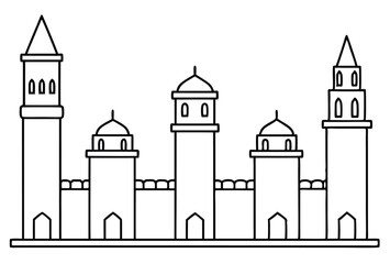 Hassan Tower stands tall in Moroccan skyline line art