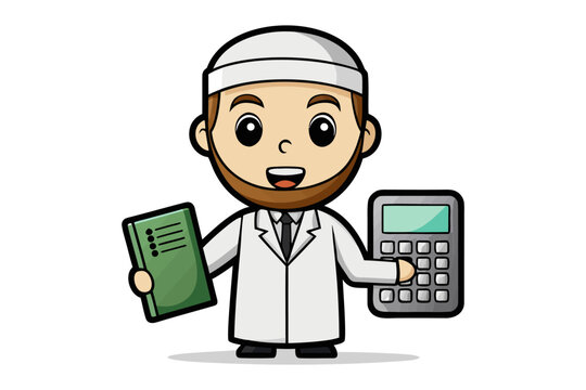 muslim accountant holding calculator and notepad clip art preview