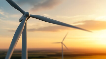 Close-up of wind turbine generator unit with energy output graphics