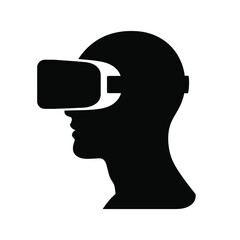 Silhouette of person wearing virtual reality headset on white background