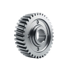 Industrial silver gear wheel isolated realistic image representing mechanical engineering part used in machinery rotation and automation concept
