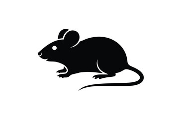 Simple Black Silhouette of a Mouse or Rat on White Background
