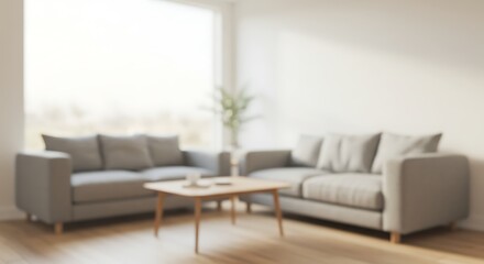 Fototapeta premium Design Details of Blurred interior of light living room with grey sofas