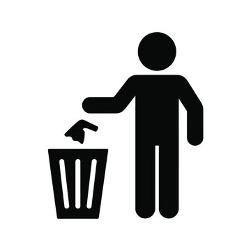 Person throwing trash into a bin pictogram black and white