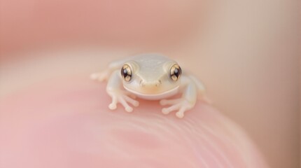 Obraz premium Tiny White Frog Resting on a Human Hand