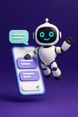 Fototapeta premium Friendly robot with chat bubbles and smartphone artificial intelligence