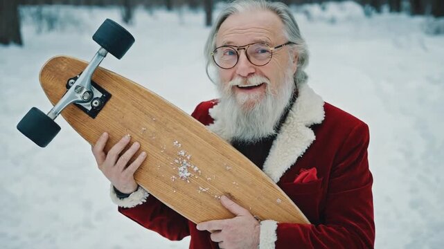 Santa Claus with a skateboard.