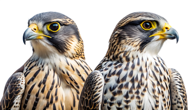   falcon collection portrait standing and flying isolated on white background PNG ,AI GENERATED