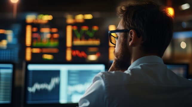 global investor in control room with global economic data,