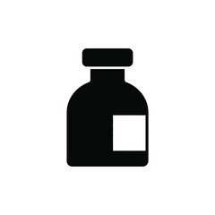 Simple Black and White Medicine Bottle Icon with Label Space