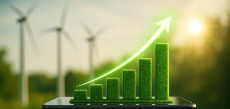 Eco-Friendly Growth: A striking visual representing the sustainable energy market, this image showcases a growth graph comprised of green elements.