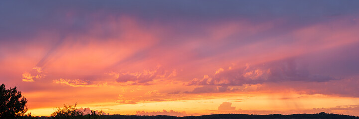 Inspiring Sunset Sky with God Rays Over Quercy Countryside