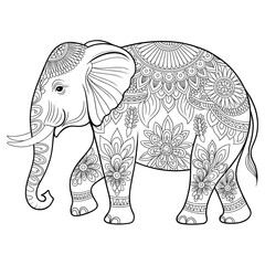 Boho Elephant Line Drawing  Printable Zentangle Animal Design

