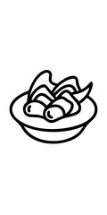 Minimilist outline drawing of a bowl filled with what appears to be salad or similar food item illustration vector