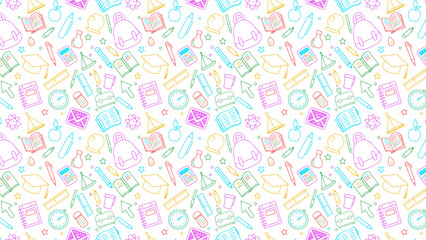 Colorful seamless pattern with school supplies on white background for back to school theme design